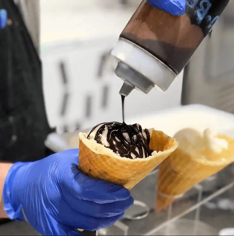 Chocolate Syrup on Cone Ice cream